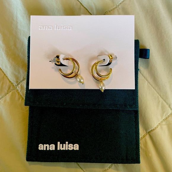 Ana Luisa Jewelry - Gold double small hoop with Pearl embellishment.